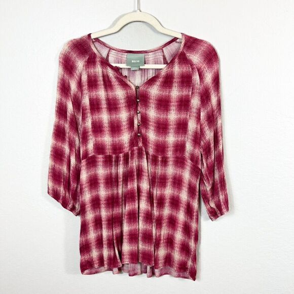 ANTHROPOLOGIE MAEVE Pink/Cream Long Sleeve Peasant Top Size XS - Picture 1 of 9